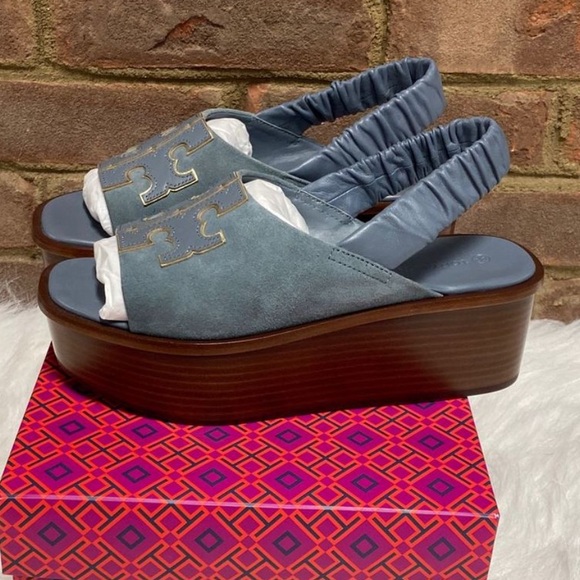 NIB Tory Burch Ines Light Blue Slingback Flatform Sandal Size 8.5 - Picture 3 of 5